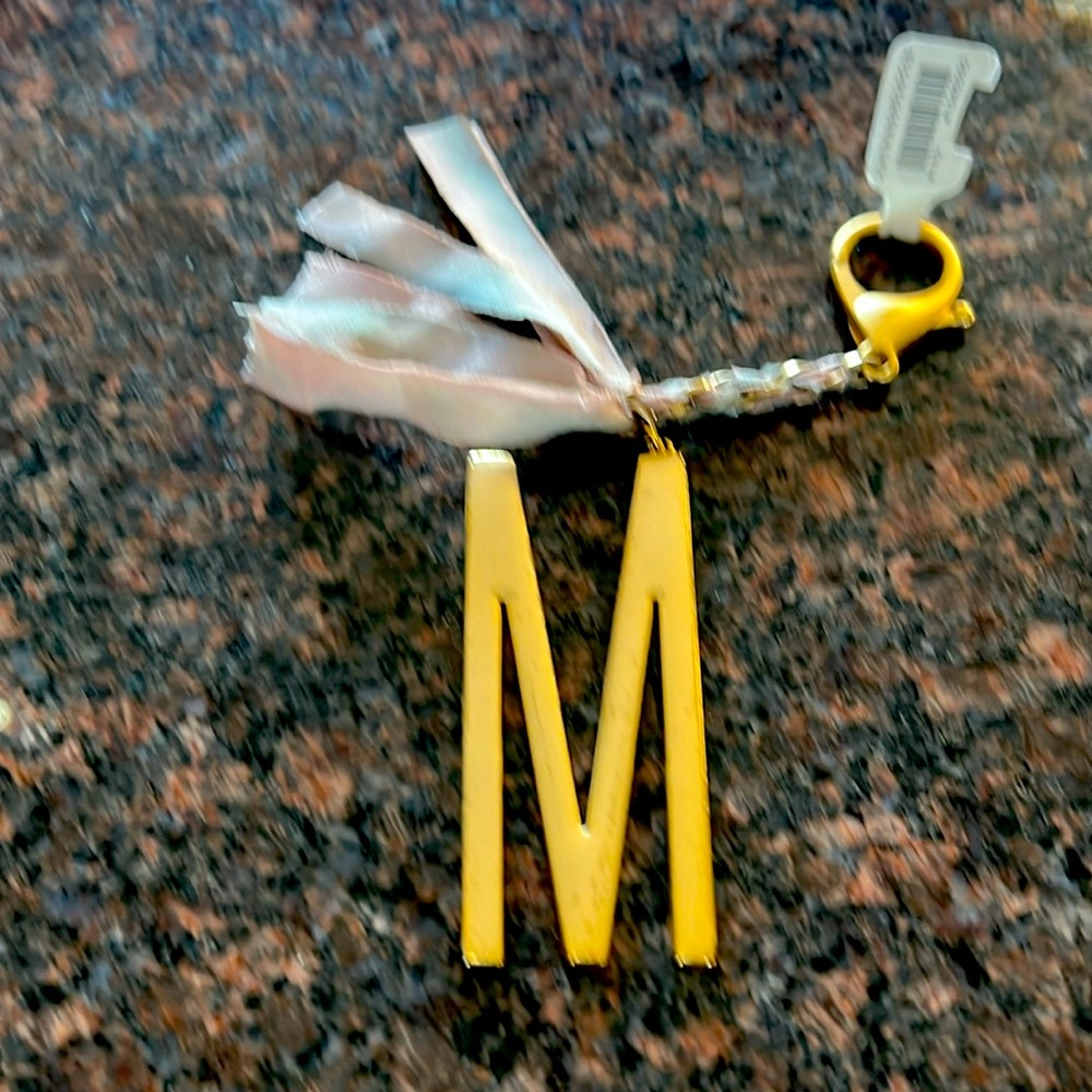 NWT Anthropologie Monogram key chain with silk(rose&blue) braided tassel.